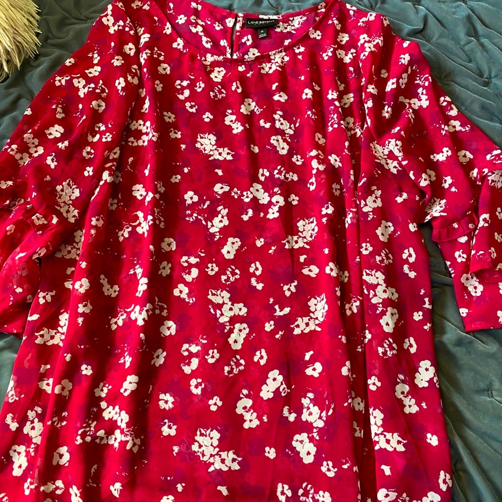 Translucent raspberry floral print blouse